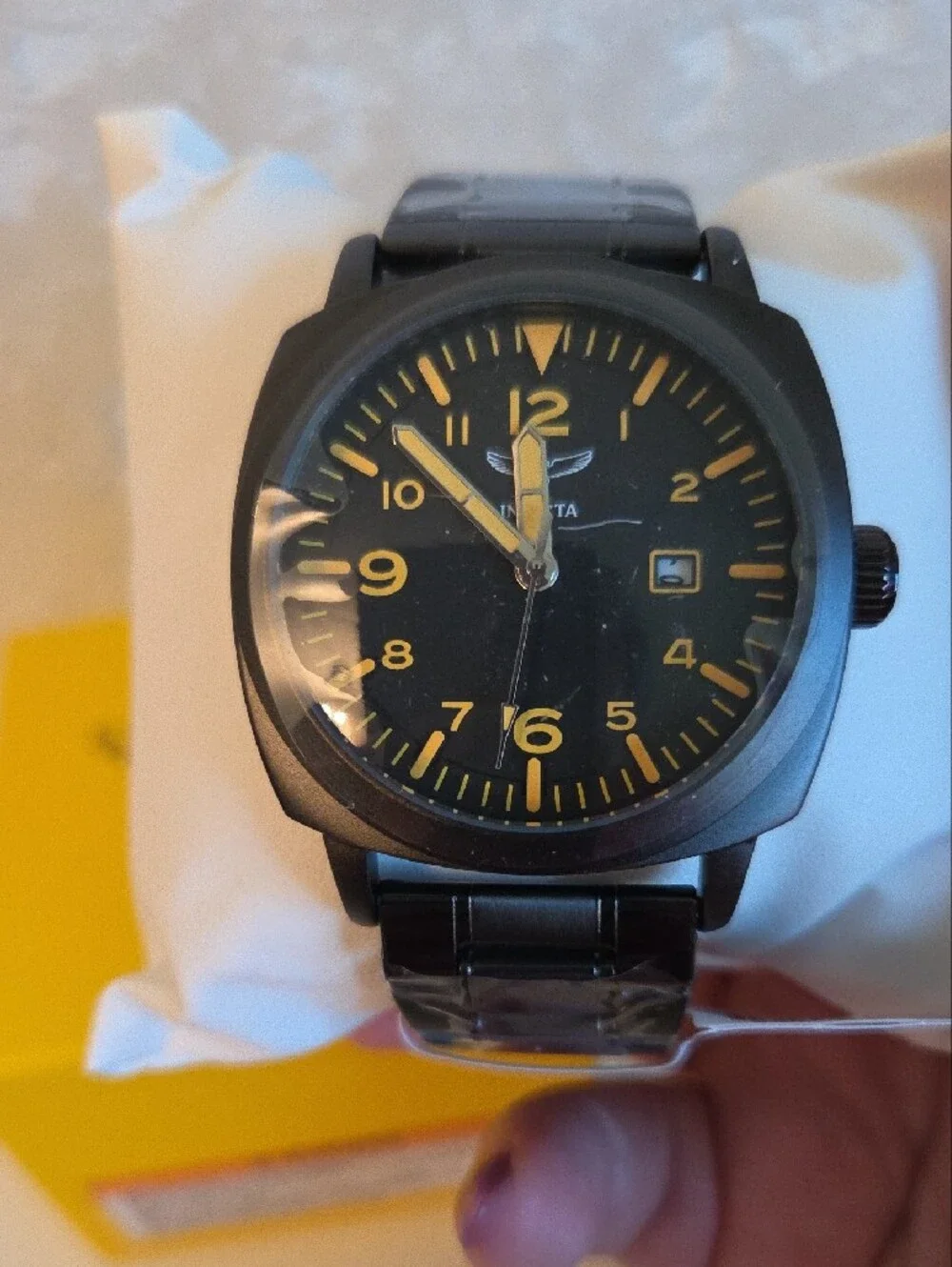 Invicta Black Men’s Stainless Steel Watch with Gold Accents